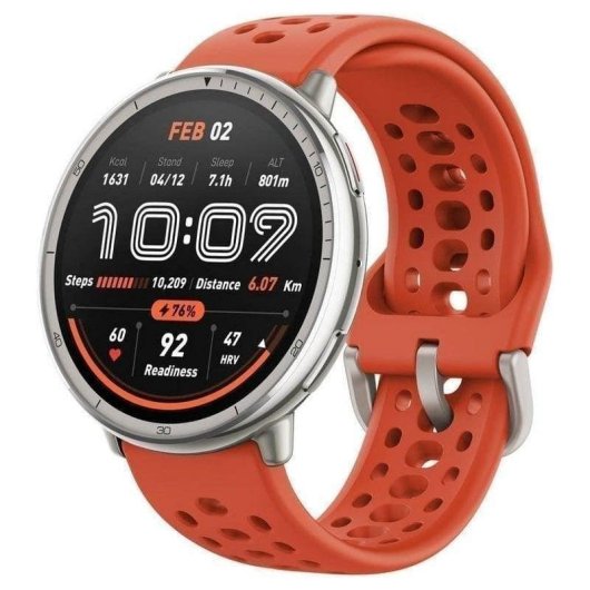 Amazfit Active 2 NFC Bluetooth 1.32" AMOLED Prata Correa Preta e Vermelha M Resistente à água 5ATM SpO2 Pulsómetro
