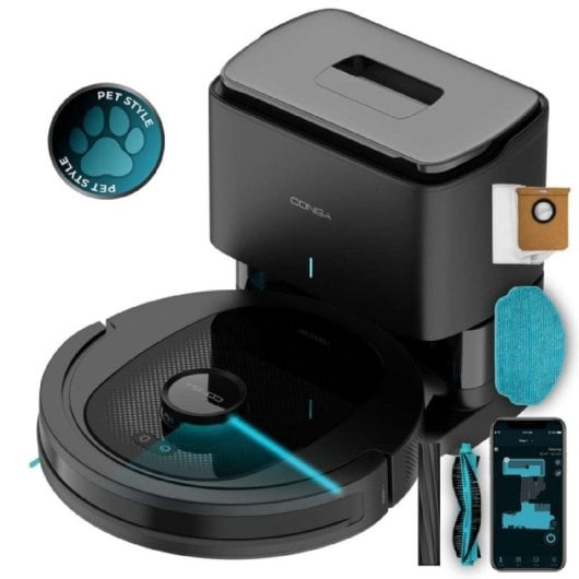 Aspirateur robot domestique Cecotec Conga 8490 Ultimate Ultra Power, navigation laser, contrôle par application, base auto-vidante 2,5 L, 7000 Pa.