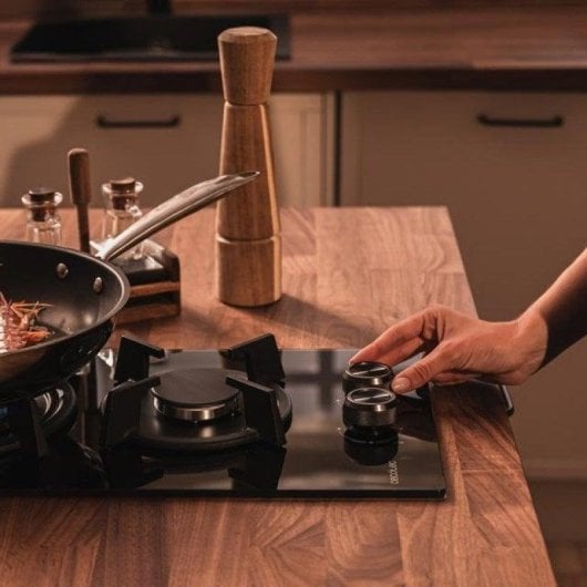 Placa de gás Cecotec Bolero Squad G 2200S vidro preto 2 queimadores WOK