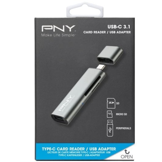 PNY Adaptador USB-C / USB-A Leitor de Cartões SD/MicroSD/CF 5GB/s Preto