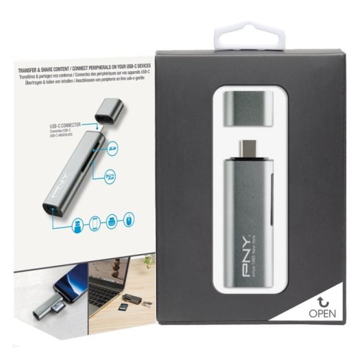 PNY Adaptador USB-C / USB-A Leitor de Cartões SD/MicroSD/CF 5GB/s Preto