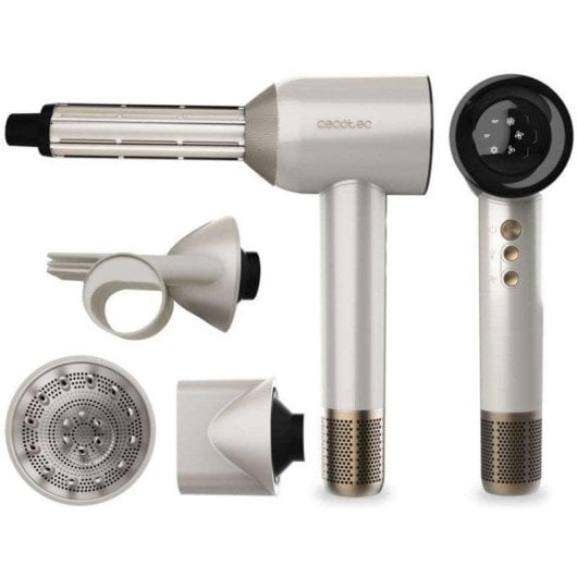 Secador Cecotec DryGlam Waves Motor Brushless Plasma 1600W 4en1 Champán Pantalla Digital