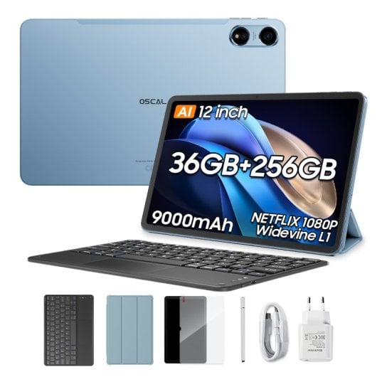 OSCAL Pad 100 Tablet 12" FHD+ 2K 12GB/256GB Android 15 4G Azul + Teclado Bluetooth Inglés QWERTY