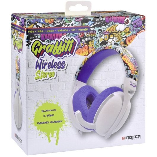 Indeca Graffiti Auriculares Gaming Inalámbricos 2.4GHz/Bluetooth Multiplataforma Blancos