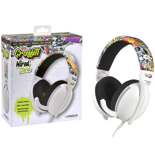 Indeca Graffiti 25 Headset Gaming com Cabo Multiplataforma Branco