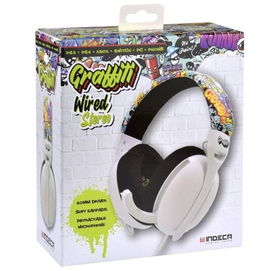 Indeca Graffiti 25 Headset Gaming com Cabo Multiplataforma Branco