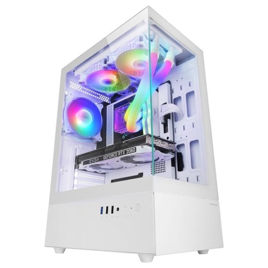 Mars Gaming Mc-xo ATX Mid-Tower-Gehäuse mit doppeltem gehärtetem Glas, 120-mm-Frgb-Lüfter, Doppelkammer, weiß
