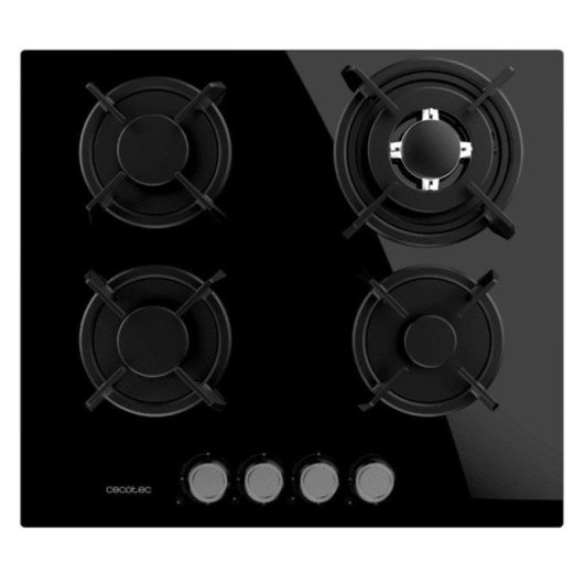 Placa de gas Cecotec Bolero Squad G 4200S 4 fuegos 8kW cristal negro WOK triple corona