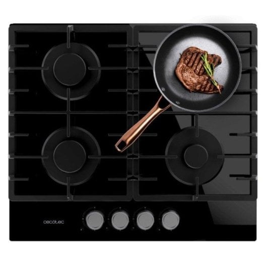 Piano cottura Cecotec Bolero Squad G 4200F 4 fuochi gas 8000W vetro nero WOK