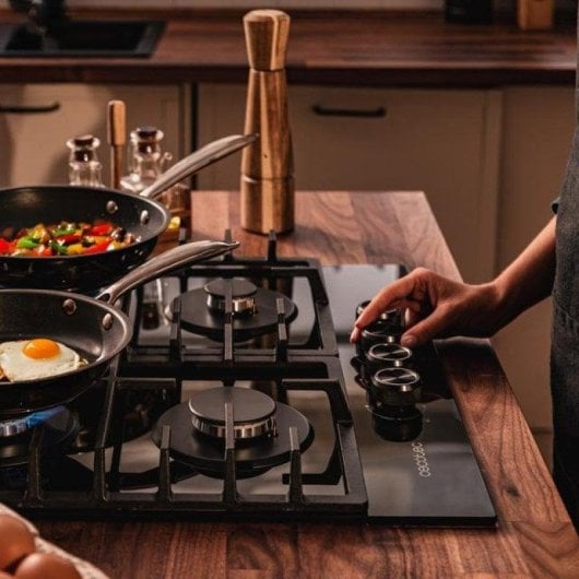 Piano cottura Cecotec Bolero Squad G 4200F 4 fuochi gas 8000W vetro nero WOK