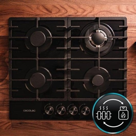 Piano cottura Cecotec Bolero Squad G 4200F 4 fuochi gas 8000W vetro nero WOK