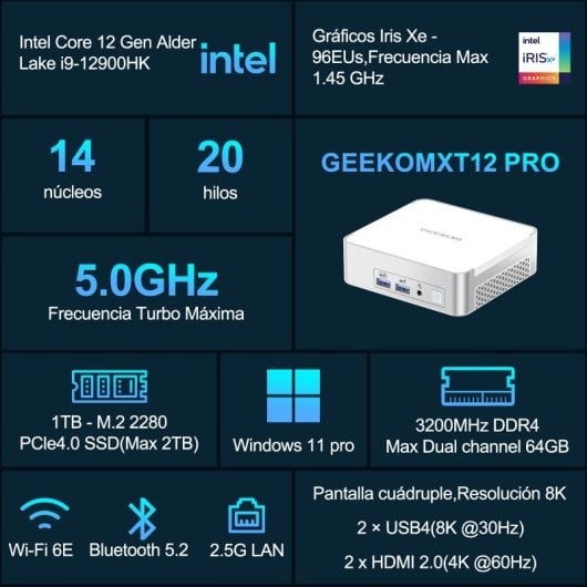 GEEKOM XT12 Pro Mini PC Intel Core i9-12900HK/32GB/1TB SSD