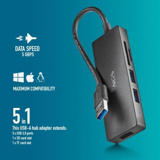 NGS IHUB READER HUB USB-A 3.2 5000Mbit/s auf 3x USB 3.0 / SD / MicroSD Schwarz