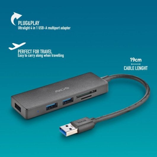 NGS IHUB READER HUB USB-A 3.2 5000Mbit/s auf 3x USB 3.0 / SD / MicroSD Schwarz