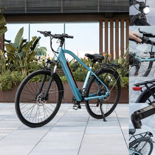 Vélo de ville électrique Cecotec Urban Pro 28 pouces, autonomie de 90 km, bleu