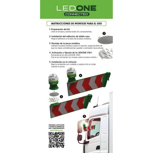 Erum Vial Kit Soporte Flecha + LedOne Baliza V16 Geolocalizada Luz de Emergencia Conectada DGT