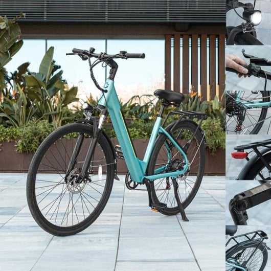 Vélos électriques urbains Cecotec 28 pouces, autonomie de 90 km, bleu