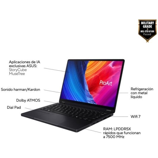 ASUS ProArt PX13 HN7306WU-LX001X AMD Ryzen AI 9 HX 365 Hybride (2-en-1) 33,8 cm (13.3") Écran tactile 3K 24 Go LPDDR5x-SDRAM 1 To SSD NVIDIA GeForce RTX 4050 Wi-Fi 7 (802.11be) Windows 11 Pro Noir