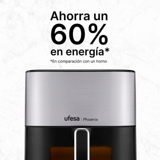Ufesa Phoenix Freidora de Aire con Vapor, Doble Resistencia y Ventana 6L Negra/Inox