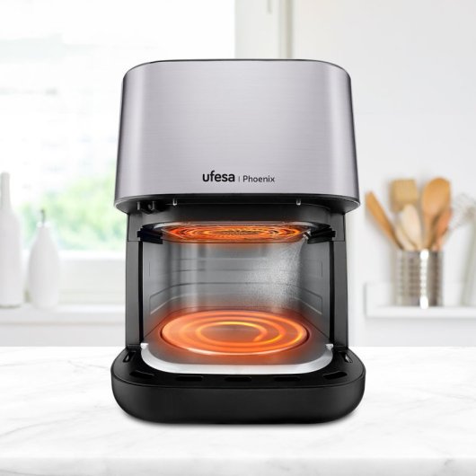 Ufesa Phoenix Freidora de Aire con Vapor, Doble Resistencia y Ventana 6L Negra/Inox