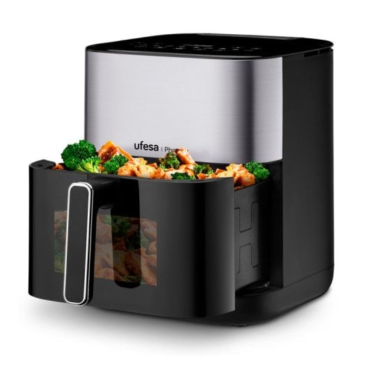 Ufesa Phoenix Freidora de Aire con Vapor, Doble Resistencia y Ventana 6L Negra/Inox