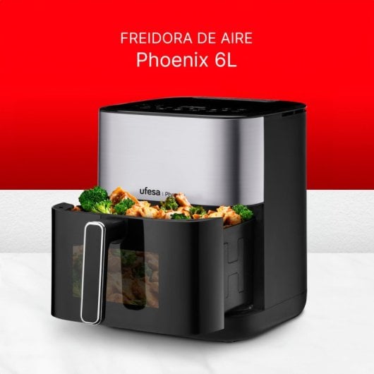 Ufesa Phoenix Freidora de Aire con Vapor, Doble Resistencia y Ventana 6L Negra/Inox