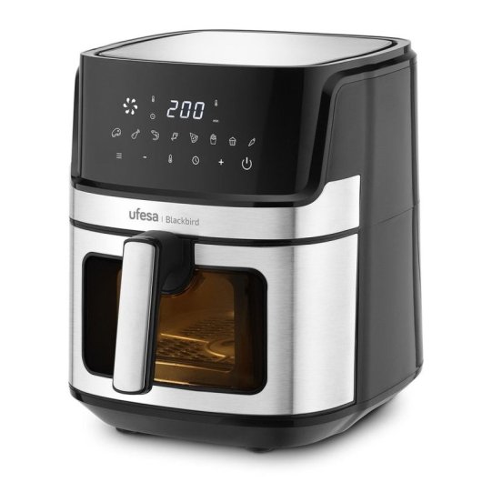 Ufesa Blackbird Freidora de Aire Digital con Ventana y Luz Interior 6.5L Inox/Negro
