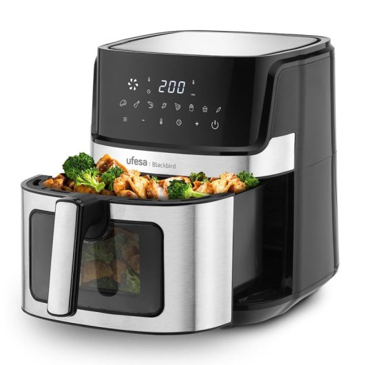Ufesa Blackbird Freidora de Aire Digital con Ventana y Luz Interior 6.5L Inox/Negro