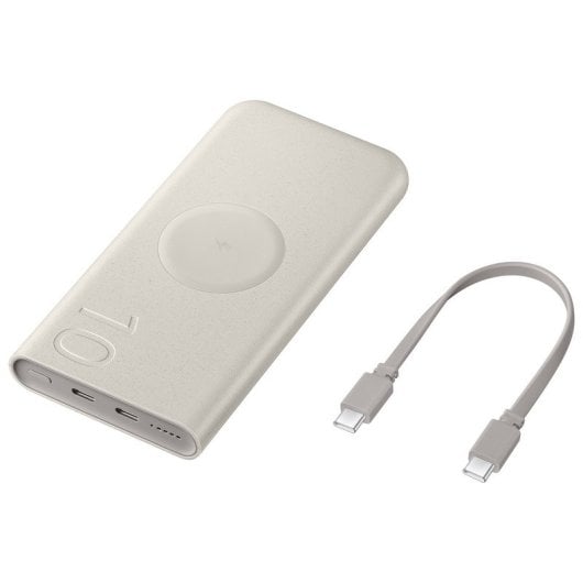 Samsung Batería Portátil 10.000mAh de Carga Súper Rápida 25W, Carga Inalámbrica, 2 Puertos, Beige