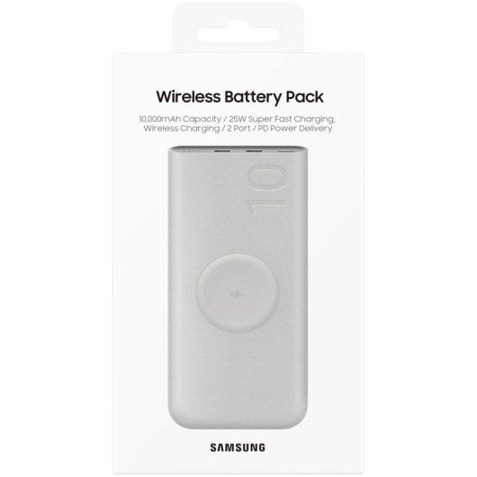 Samsung Batería Portátil 10.000mAh de Carga Súper Rápida 25W, Carga Inalámbrica, 2 Puertos, Beige