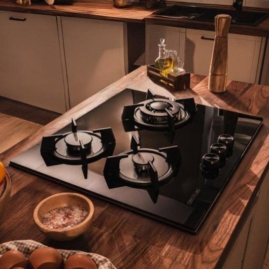 Placa Cecotec Bolero Squad G 3200S 3 Zonas Gás Vidro Preto 6250W Wok