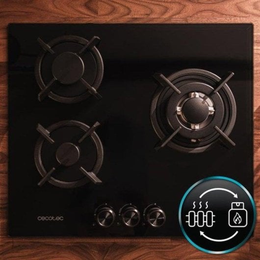 Placa Cecotec Bolero Squad G 3200S 3 Zonas Gás Vidro Preto 6250W Wok