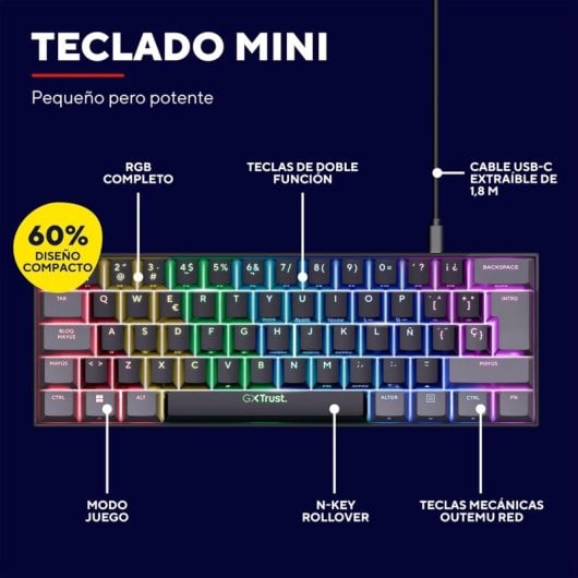 Trust GXT 867 Acira 60 Mechanische Gaming-Tastatur, 60 % RGB-Schalter, Outemu-Rot, Schwarz