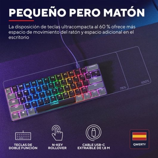 Trust GXT 867 Acira 60 Mechanische Gaming-Tastatur, 60 % RGB-Schalter, Outemu-Rot, Schwarz