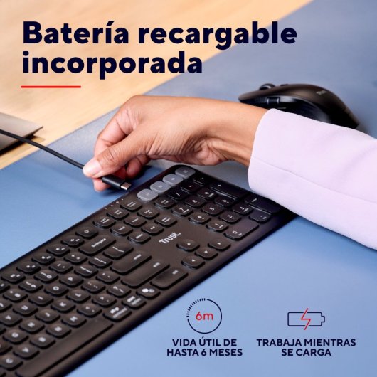 Trust Vaiya wiederaufladbare kabellose Bluetooth-Tastatur für mehrere Geräte, Schwarz