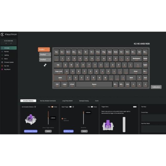 Keychron K2 HE Teclado Mecânico Gaming Magnético Sem Fios Bluetooth Switch PURPLE Preto/Madeira