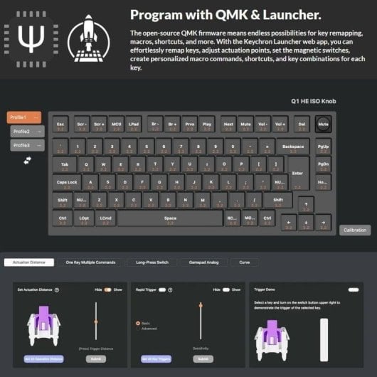 Teclado Keychron Q1 HE Magnético Hall Effect Layout US 75% RGB Bluetooth 2.4G Hot-Swappable