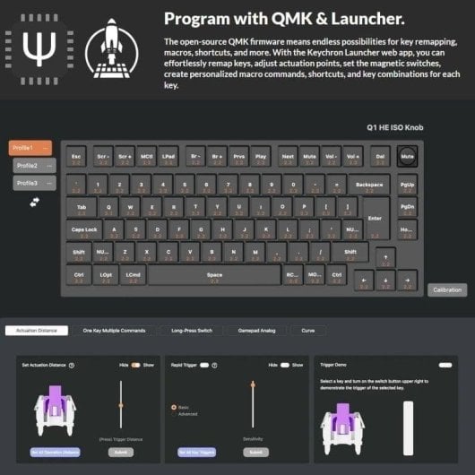 Teclado Keychron Q1 HE Magnético Hall Effect US 75% RGB Bluetooth 2.4G Hot-Swappable