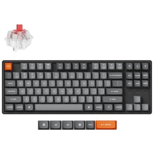 Keychron K8 Max QMK Drahtlose mechanische Bluetooth-Tastatur für mehrere Geräte, rot-grauer Schalter