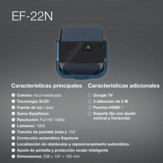 Projektor Epson EF-22N FullHD 1000 Lumen 150" Laser 3LCD Google TV Smart tragbar