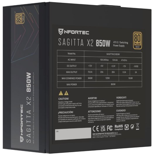 Nfortec Sagitta X2 PCIe 5.1 ATX 3.1 850W 80 Plus Gold Full Modular
