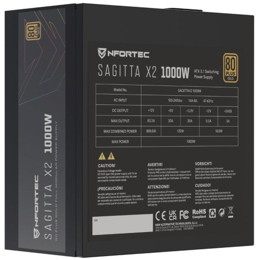 Nfortec Sagitta X2 PCIe 5.1 ATX 3.1 1000 W 80 Plus Gold entièrement modulaire