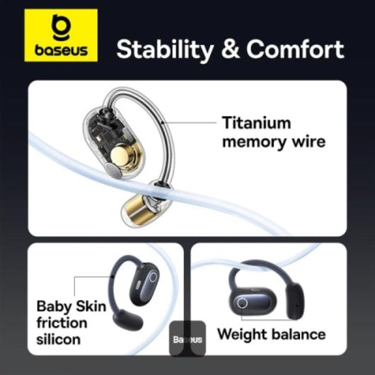 Baseus Eli Sport 1 Open-Ear TWS Auriculares Inalámbricos Abiertos con Escuche de Carga Negros