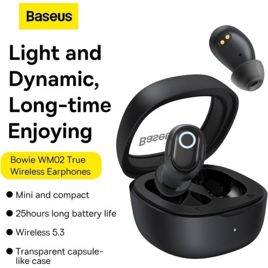 Baseus Bowie WM02 TWS Auriculares Inalámbricos Bluetooth con Estuche de Carga Negros
