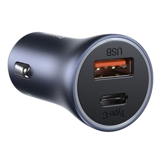 Chargeur allume-cigare Baseus Golden Contactor Pro 40 W à charge rapide USB-C + USB-A avec câble USB-C vers Lightning de 1 m