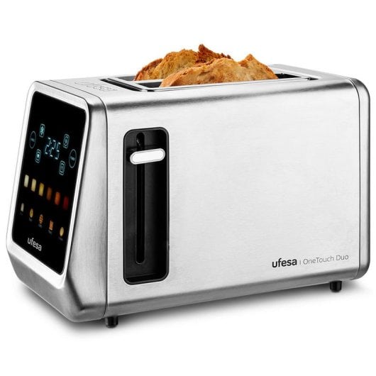 Ufesa OneTouch Duo Tostadora de 2 Ranuras Extra Anchas y Pantalla LED 850W Acero Inoxidable