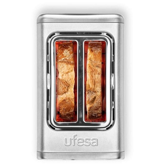 Ufesa OneTouch Duo Tostadora de 2 Ranuras Extra Anchas y Pantalla LED 850W Acero Inoxidable