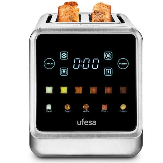 Ufesa OneTouch Duo Plus Tostadora de 2 Ranuras Extra Anchas y Pantalla LED 1450W Acero Inoxidable