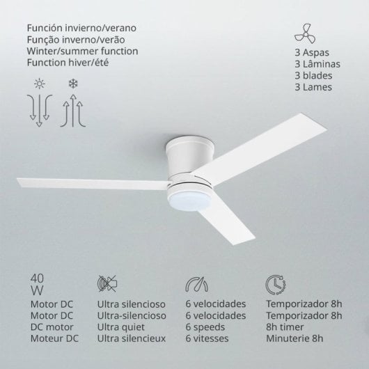 Ufesa Katmandú Ventoinha de Teto de Pás Reversíveis com Luz e Comando 132cm 40W Branco/Madeira