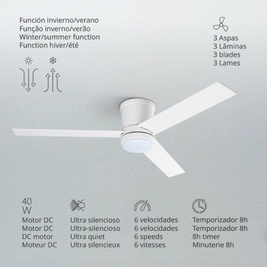 Ufesa Katmandú Ventilador de Techo de Aspas Reversibles con Luz y Mando 132cm 40W Blanco/Madera